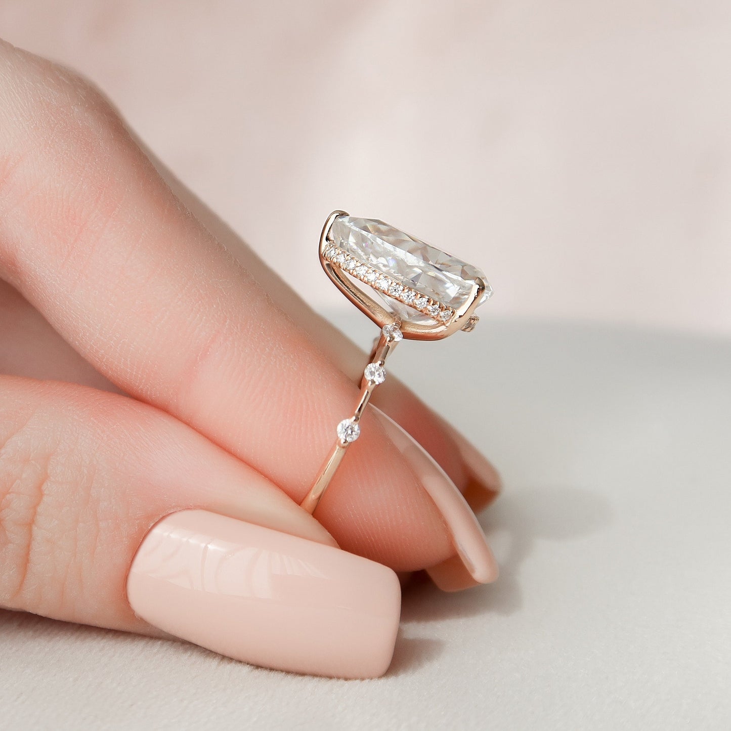 4.0 CT Pear Hidden Halo Dainty Pave Style Moissanite Engagement Ring 6
