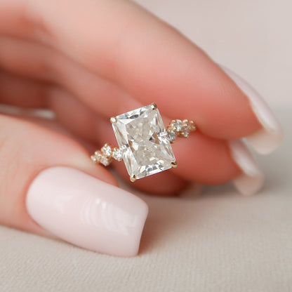 3.5 CT Radiant Cut Hidden Halo Pave Style Moissanite Engagement Ring 4
