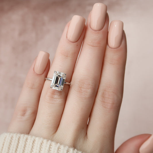 5.0 CT Emerald Cut Hidden Halo Style Moissanite Engagement Ring 5