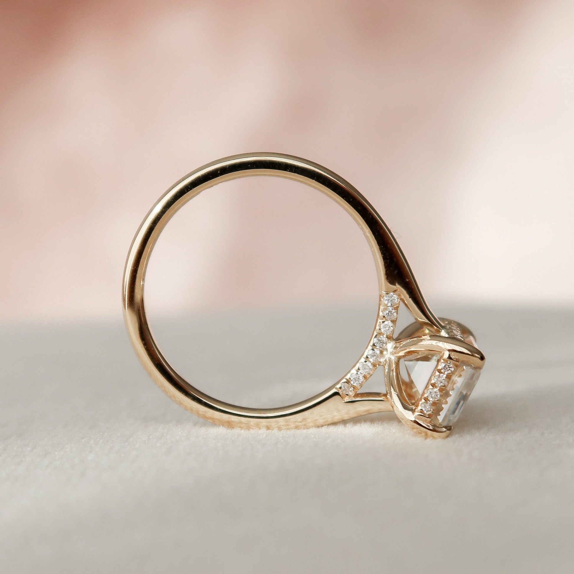 3.0 CT Emerald Cut Hidden Halo Moissanite Engagement Ring 9