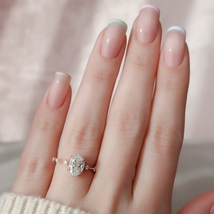1.5 CT Oval Cut Dainty Pave Moissanite Engagement Ring 6