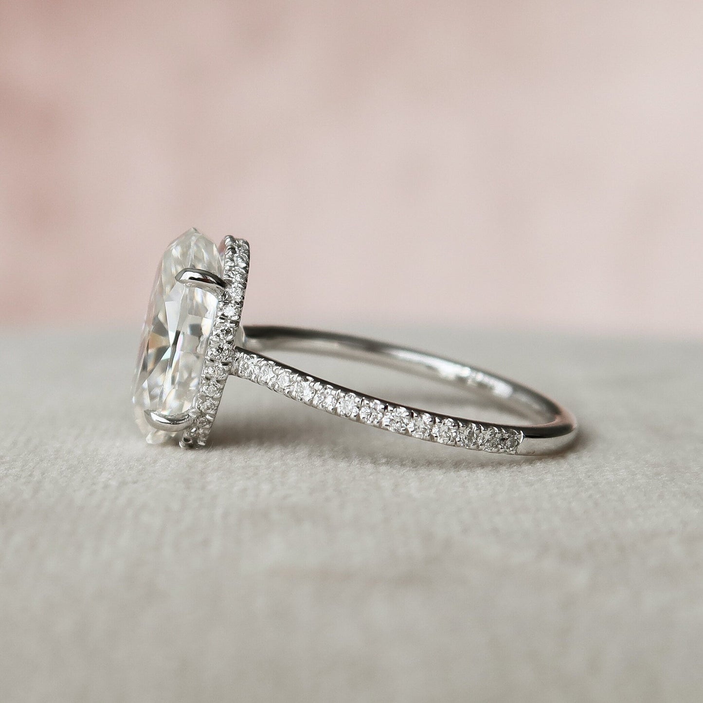 3.5 CT Oval Cut Hidden Halo Pave Setting Moissanite Engagement Ring 10