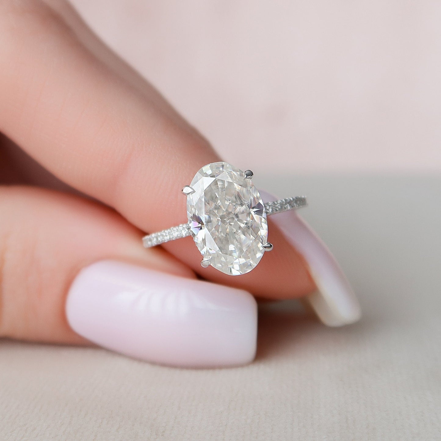 3.5 CT Oval Cut Hidden Halo Pave Setting Moissanite Engagement Ring 7