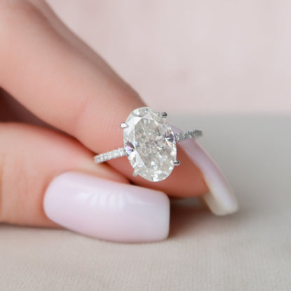 3.5 CT Oval Cut Hidden Halo Pave Setting Moissanite Engagement Ring 7