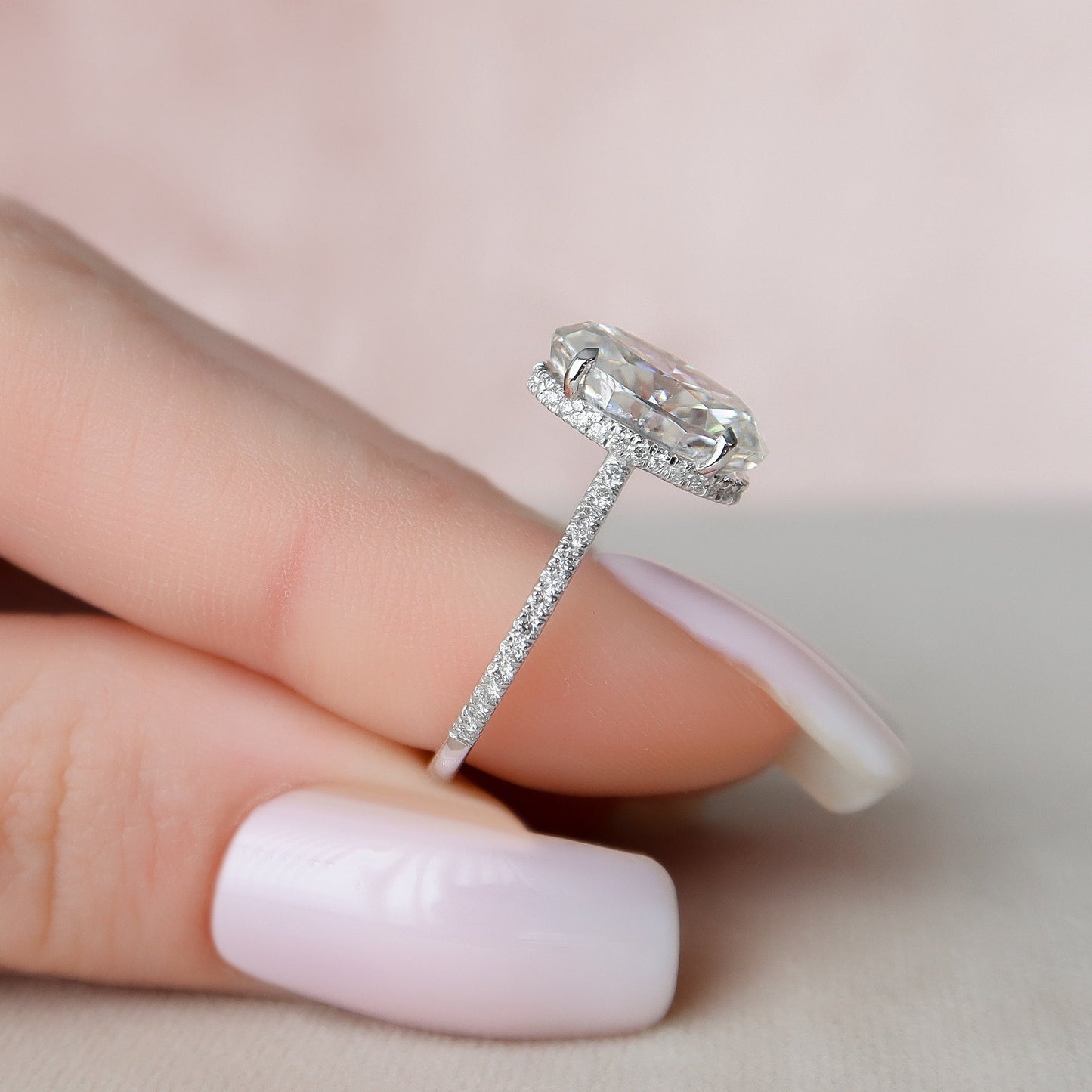 3.5 CT Oval Cut Hidden Halo Pave Setting Moissanite Engagement Ring 2
