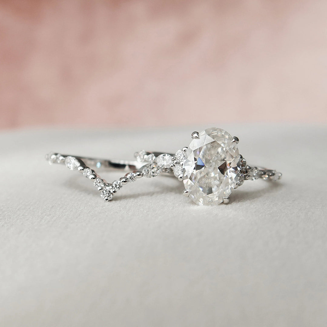 Marquise Cut Cluster Styled Lab Grown Bridal Ring Set