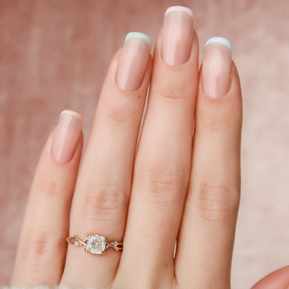 1.0 CT Cushion Twig Pave Setting Moissanite Engagement Ring 8
