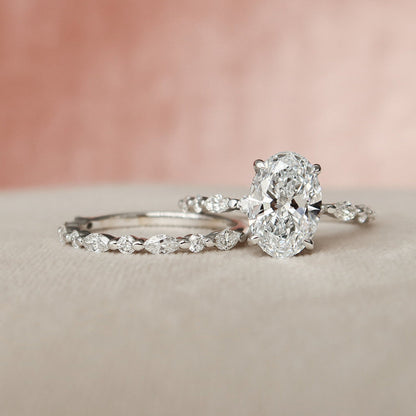 Marquise Cut Cluster Styled Lab Grown Bridal Ring Set