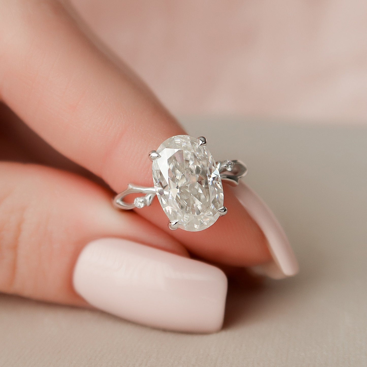 3.5 CT Oval Cut Twig Pave Moissanite Engagement Ring 2