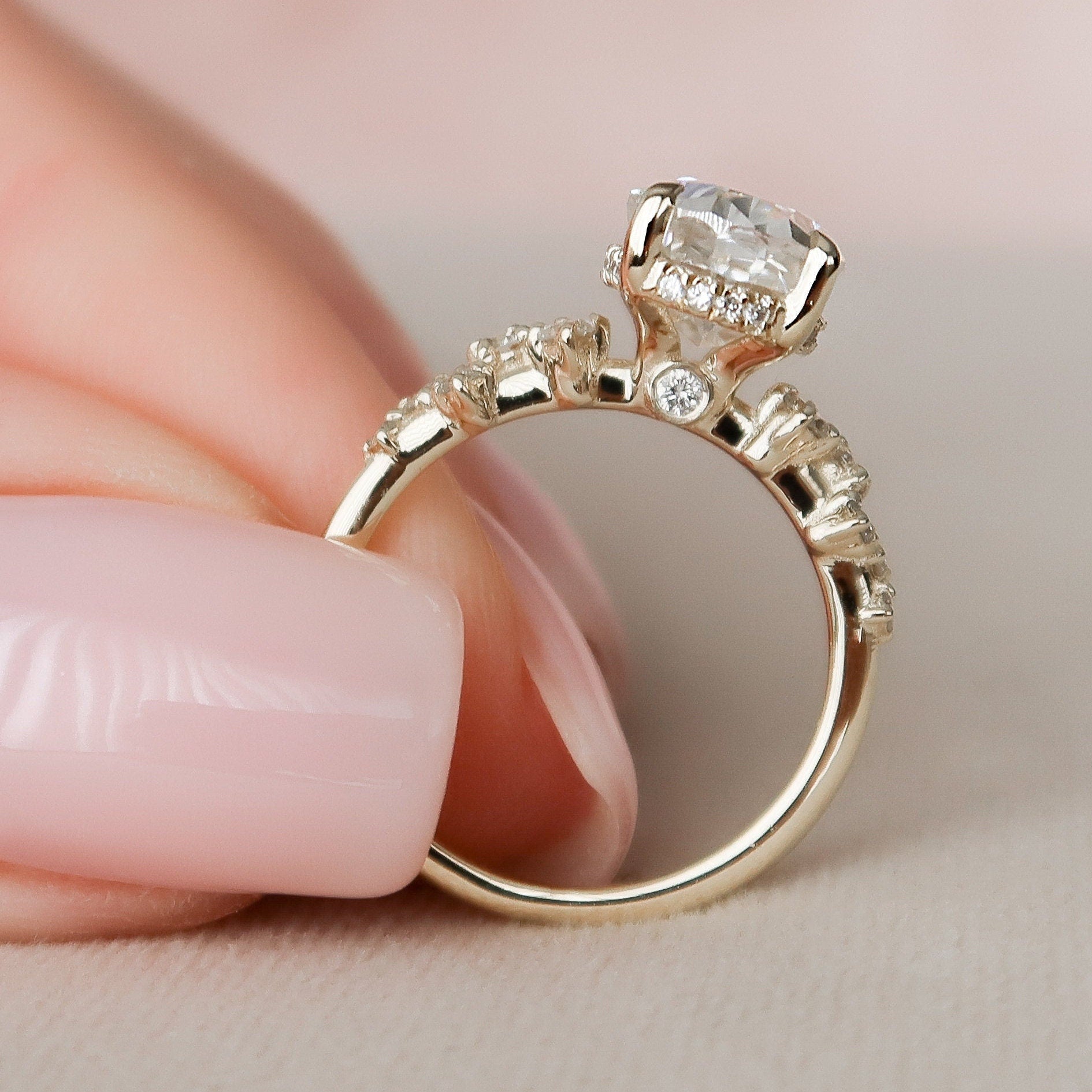 2.0 CT Oval Cut Hidden Halo Pave Style Moissanite Engagement Ring 3