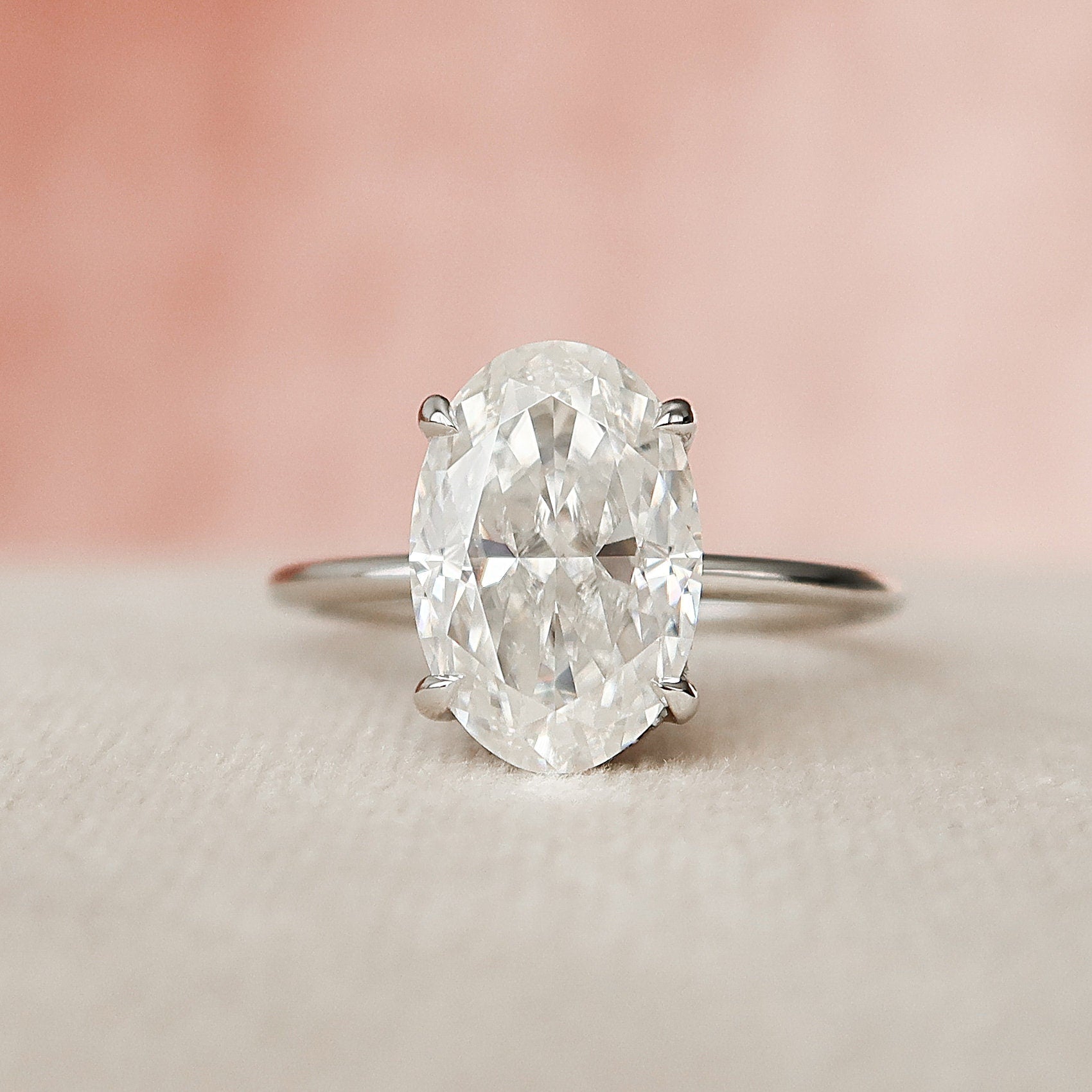 3.5 CT Oval Cut Hidden Halo Moissanite Engagement Ring 1
