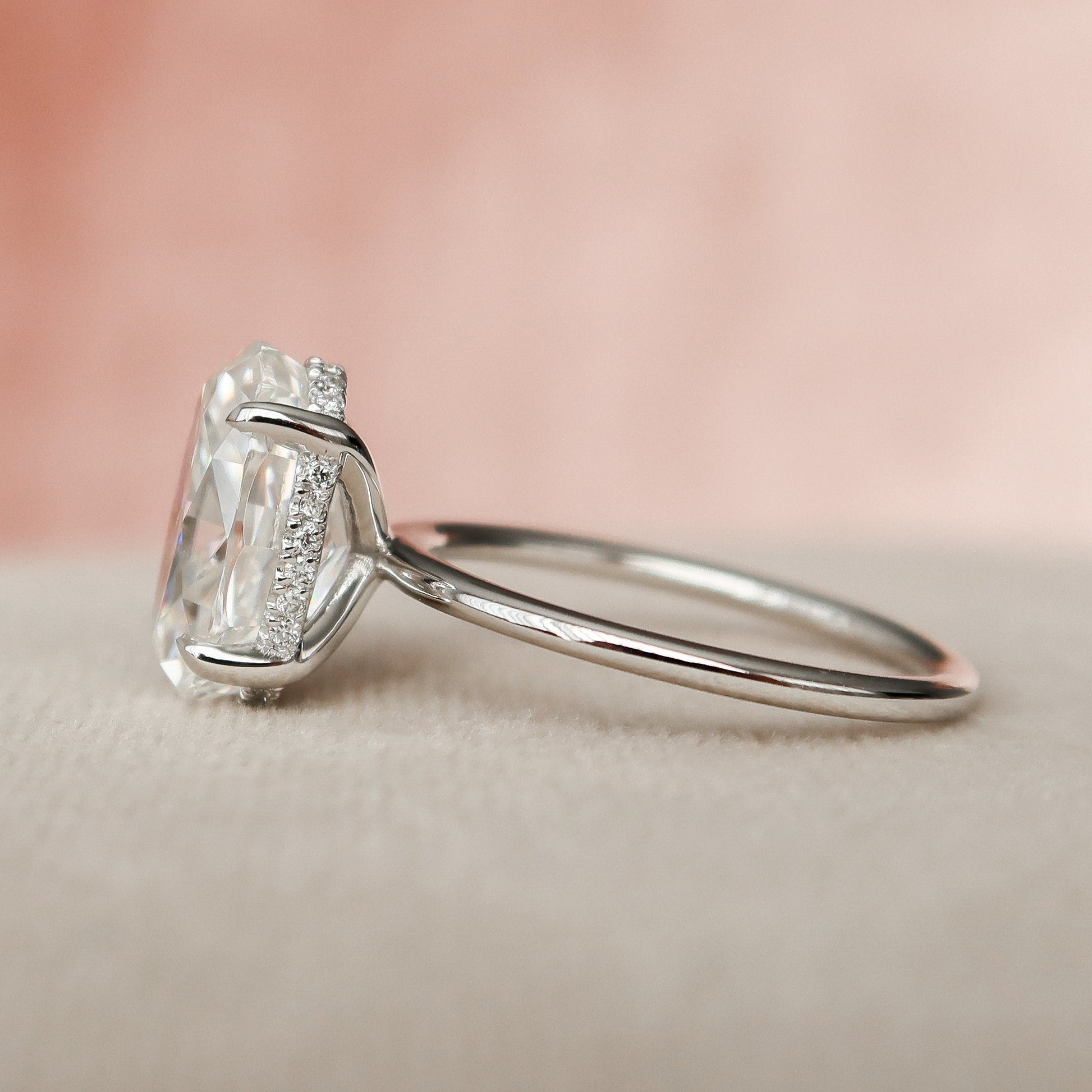 3.5 CT Oval Cut Hidden Halo Moissanite Engagement Ring 6
