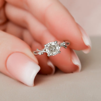 1.0 CT Cushion Twig Pave Setting Moissanite Engagement Ring 4
