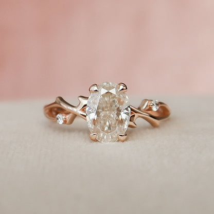 1.0 CT Oval Cut Twig Pave Moissanite Engagement Ring 3