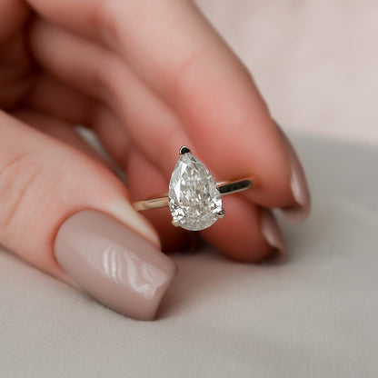 2.0 CT Pear Cut Hidden Halo Style  Moissanite Engagement Ring 3
