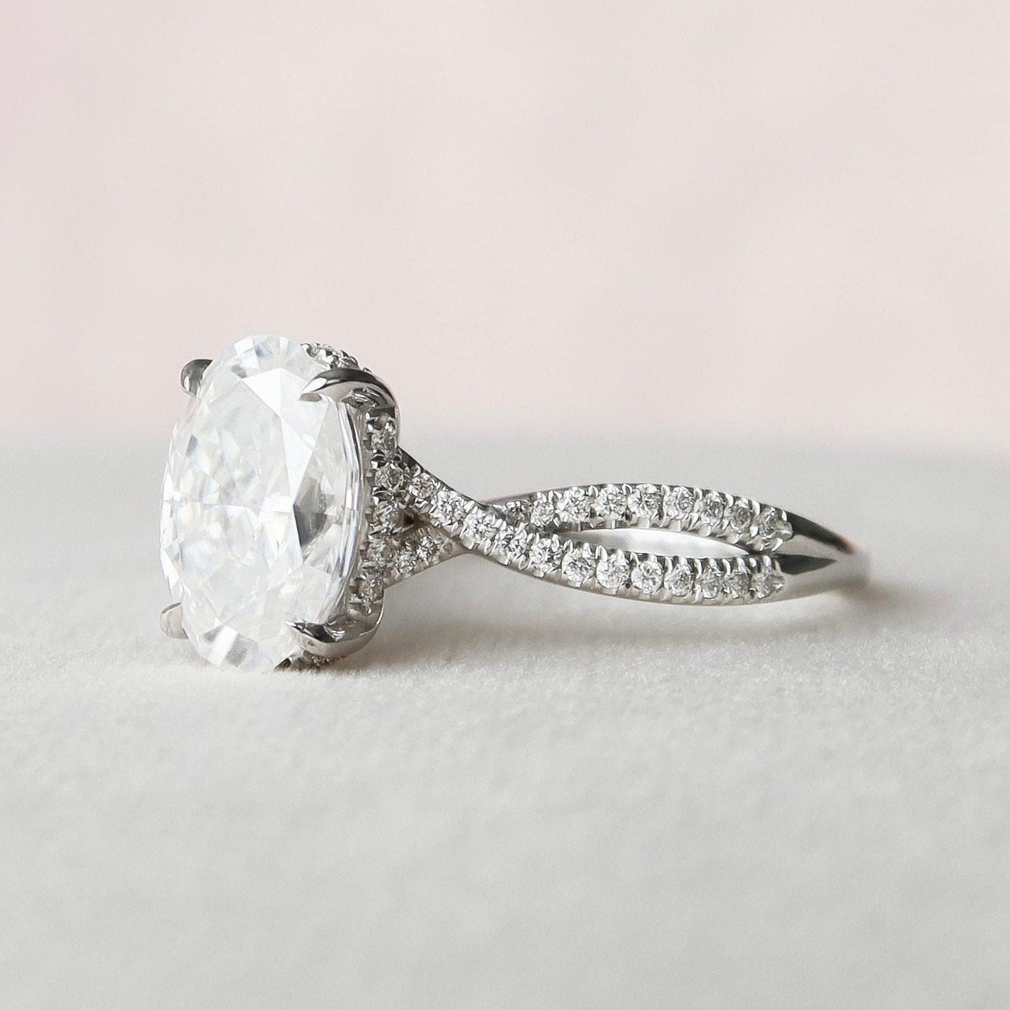 3.0 CT Oval Cut Hidden Halo Criss Cross Pave Moissanite Engagement Ring 3