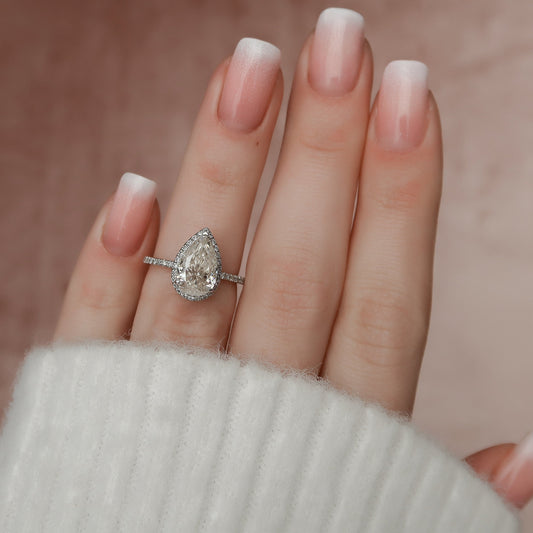 2.0 CT Pear Cut Halo & Pave Setting Moissanite Engagement Ring 5