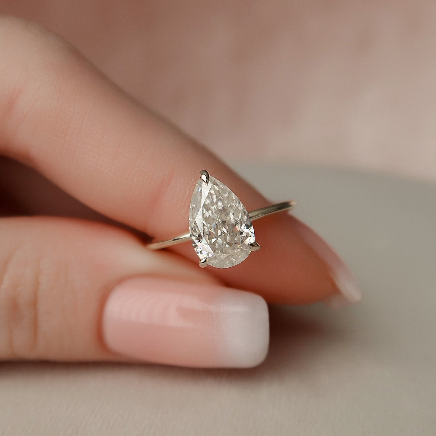 2.0 CT Pear Cut Hidden Halo Style Moissanite Engagement Ring 9