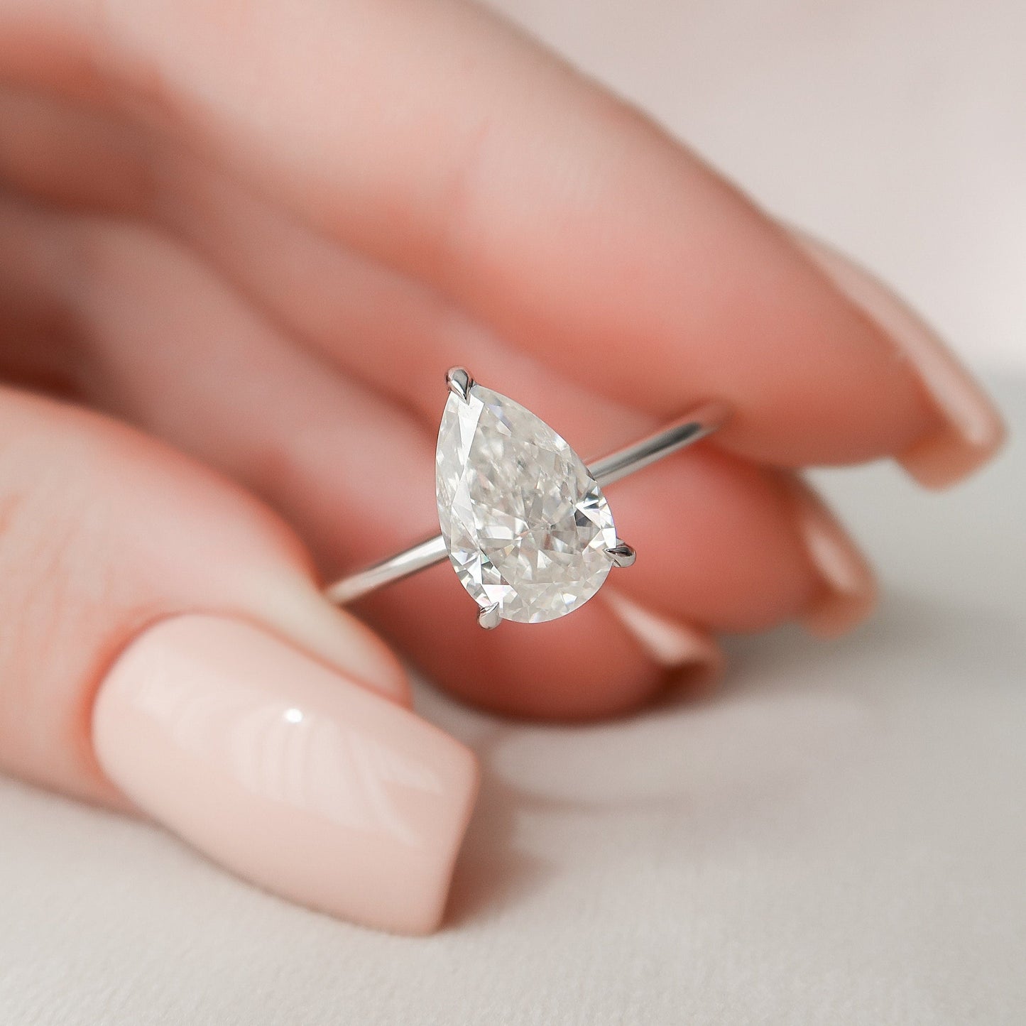 2.0 CT Pear Cut Hidden Halo Style Moissanite Engagement Ring 4