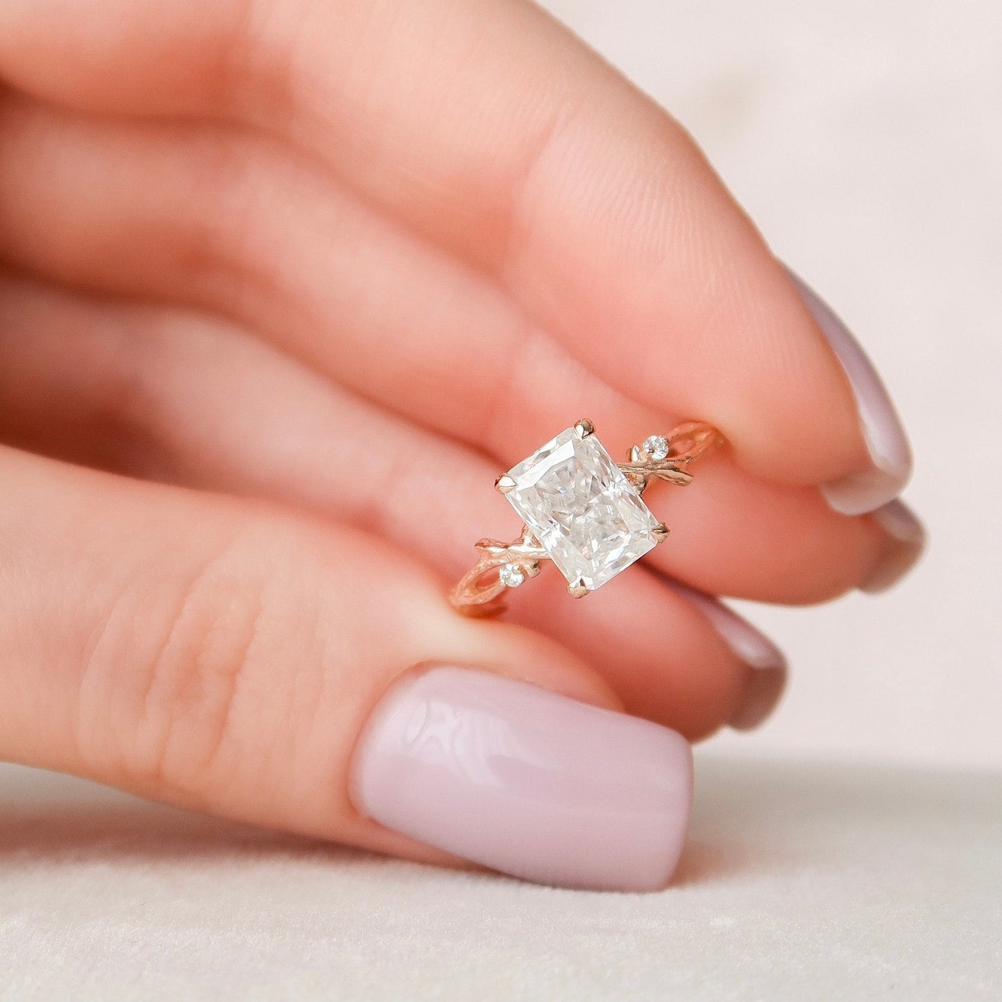 2.0 CT Radiant Cut Twig Pave Moissanite Engagement Ring 3