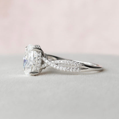 3.0 CT Oval Cut Hidden Halo Criss Cross Pave Moissanite Engagement Ring 5