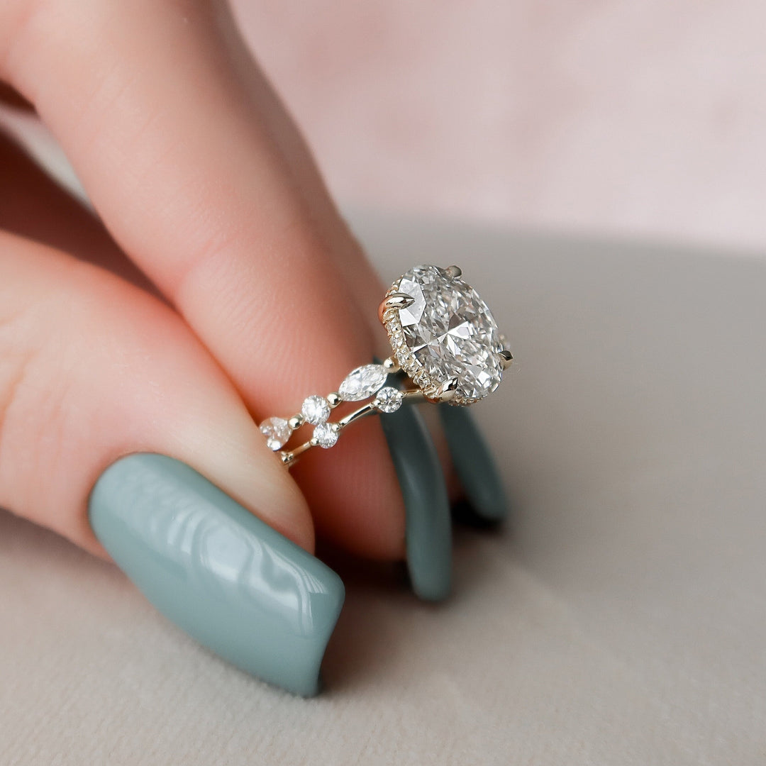 Marquise Cut Cluster Styled Lab Grown Bridal Ring Set