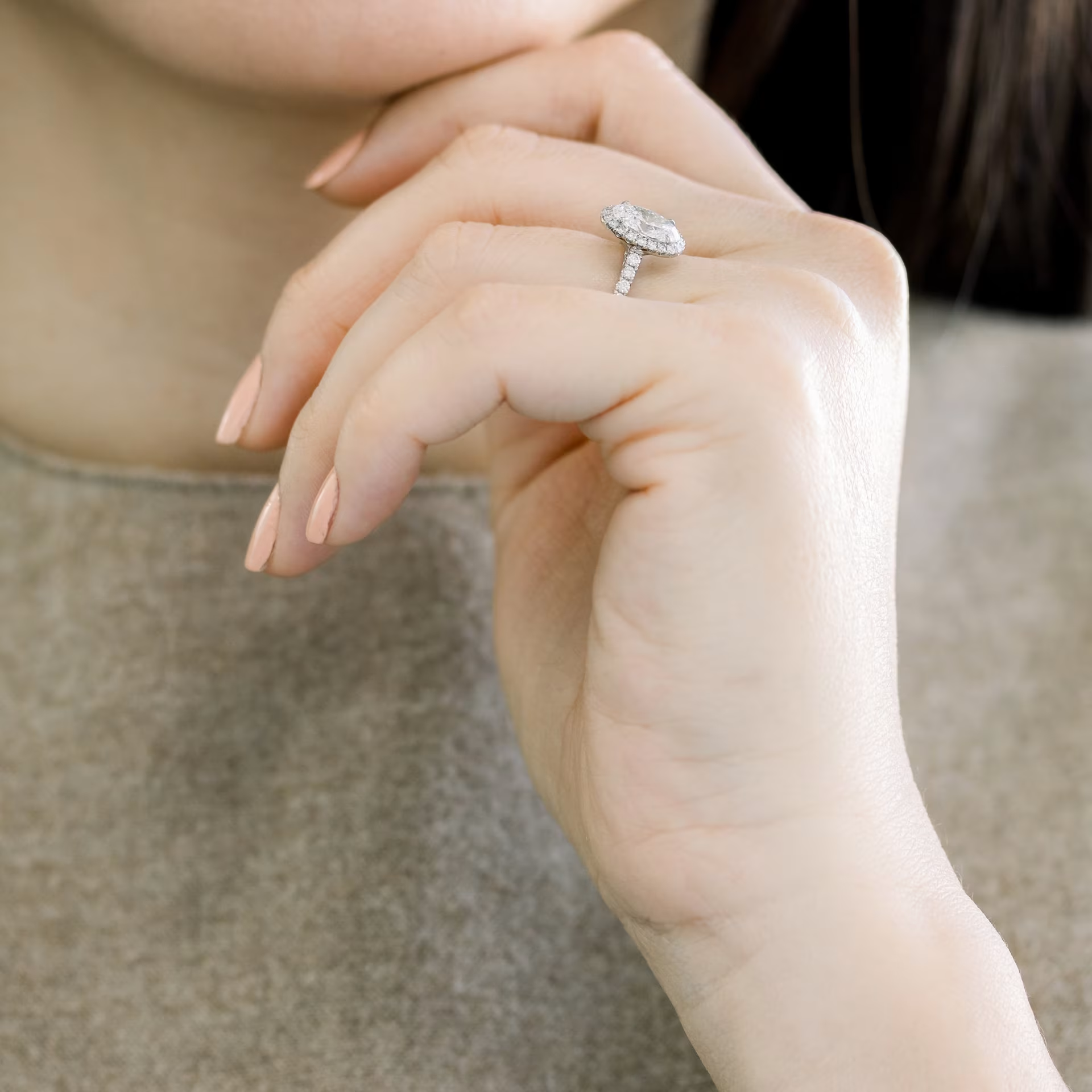 Marquise Cut Cluster Styled Lab Grown Diamond Engagement Ring
