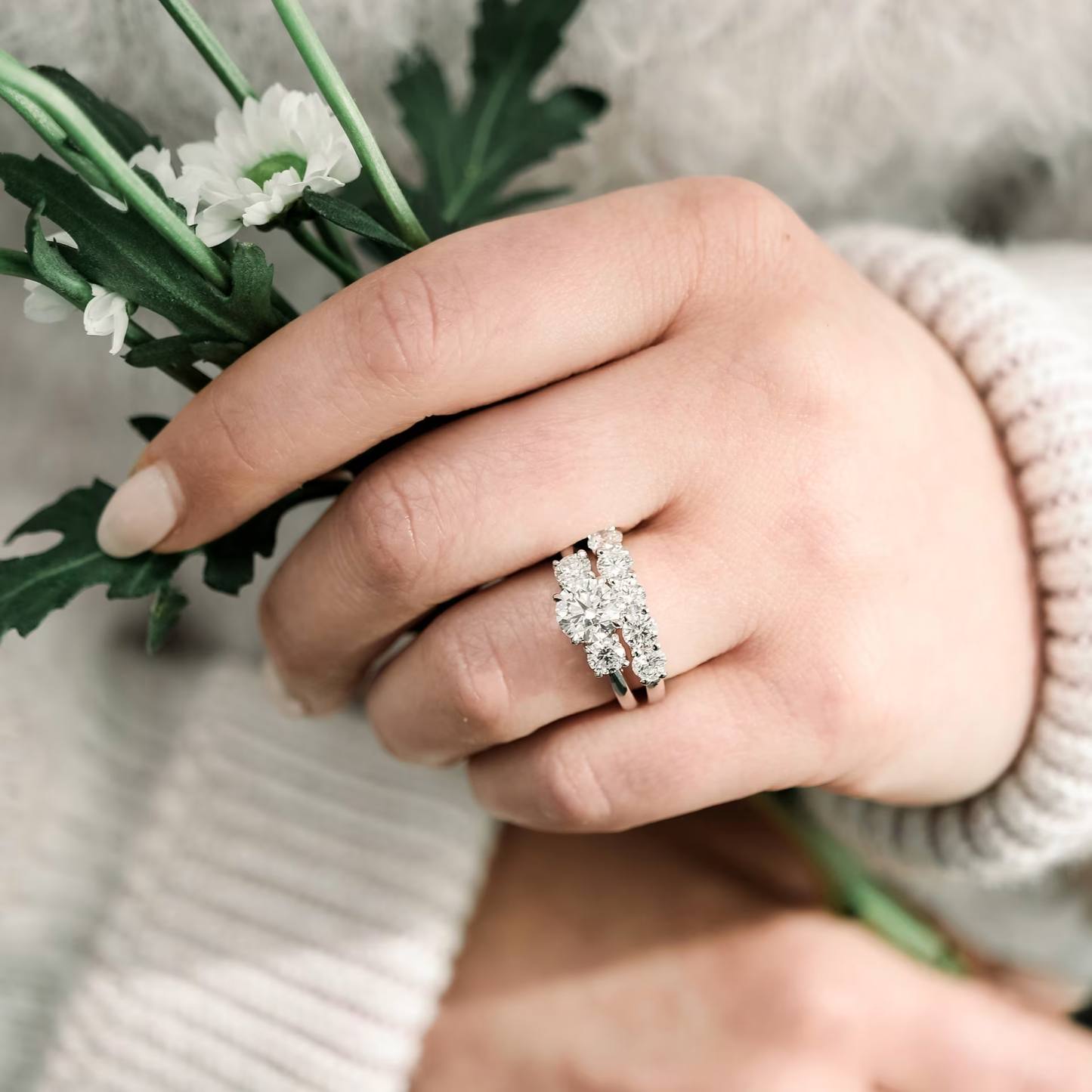 Marquise Cut Cluster Styled Lab Grown Diamond Engagement Ring