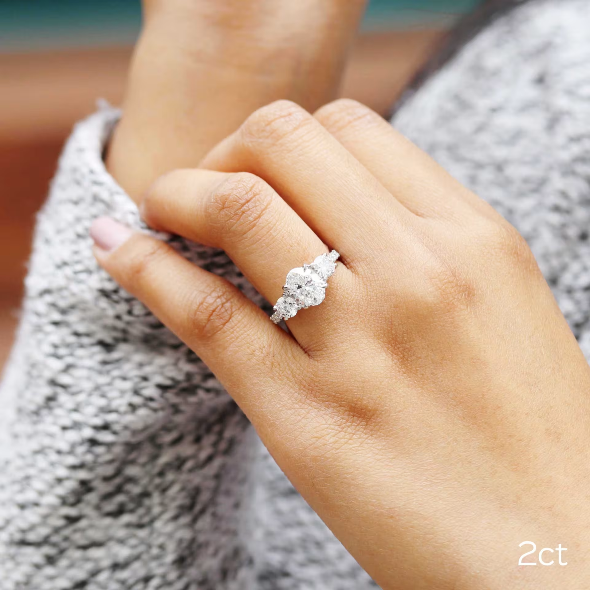 Marquise Cut Cluster Styled Lab Grown Diamond Engagement Ring
