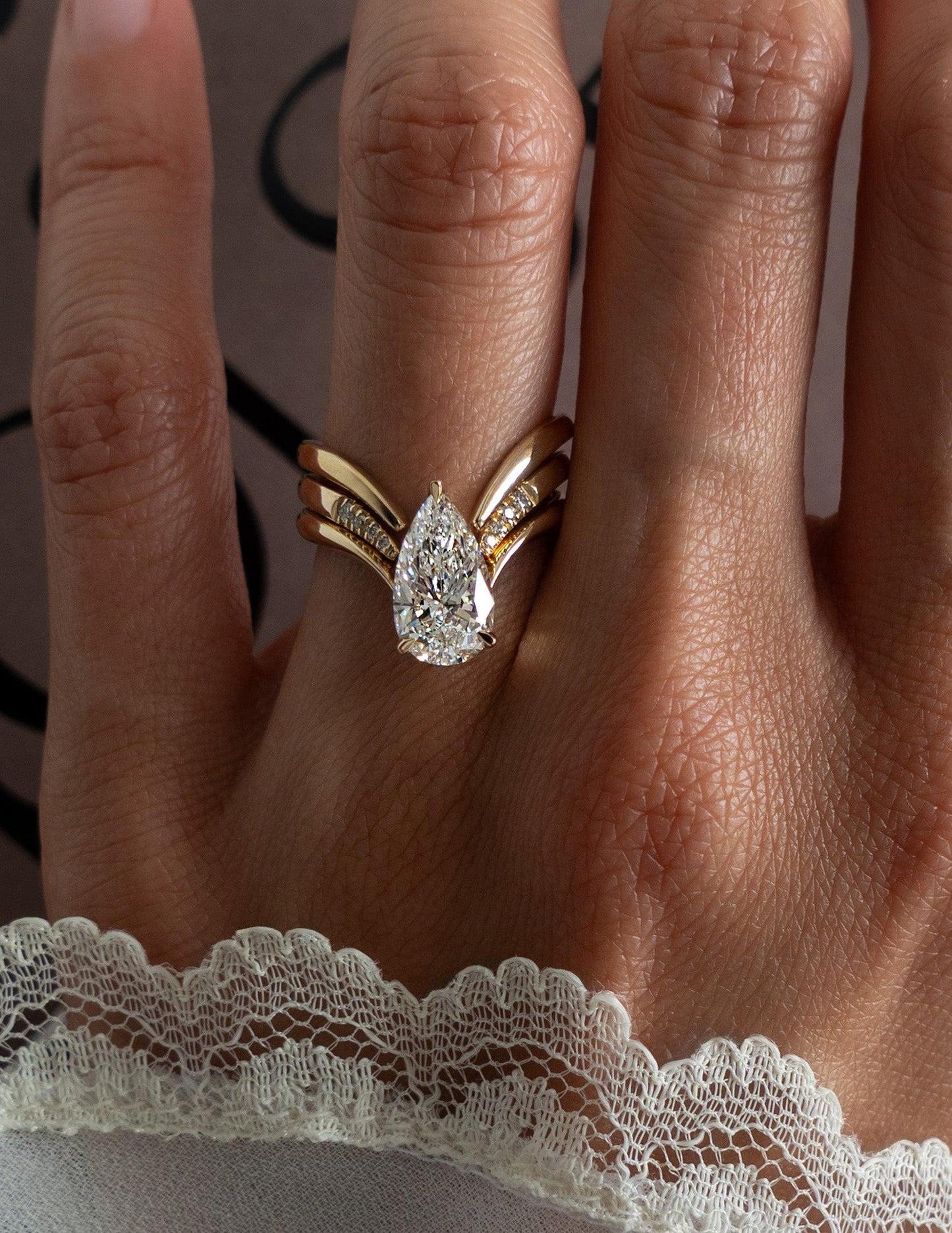 2 CT Pear Cut 3 Set Eve Classic & Pave Lab Grown Diamond Bridal Ring Set